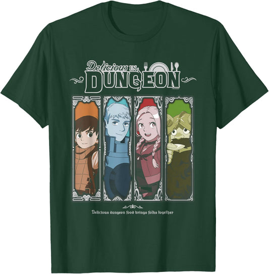 Delicious in Dungeon Ornate Frame Character Panels Anime T-Shirt - T-Shirt | Forest