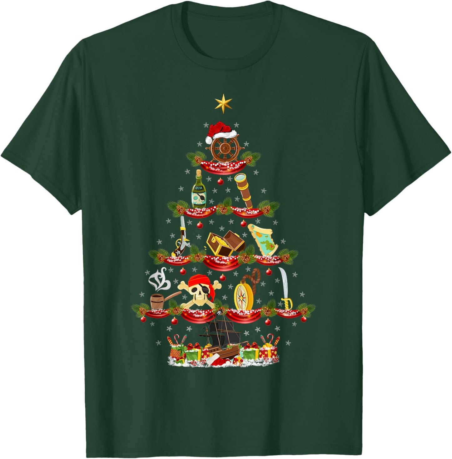 Funny Pirate Xmas Lighting Pirate Christmas Tree T-Shirt - T-Shirt | Forest