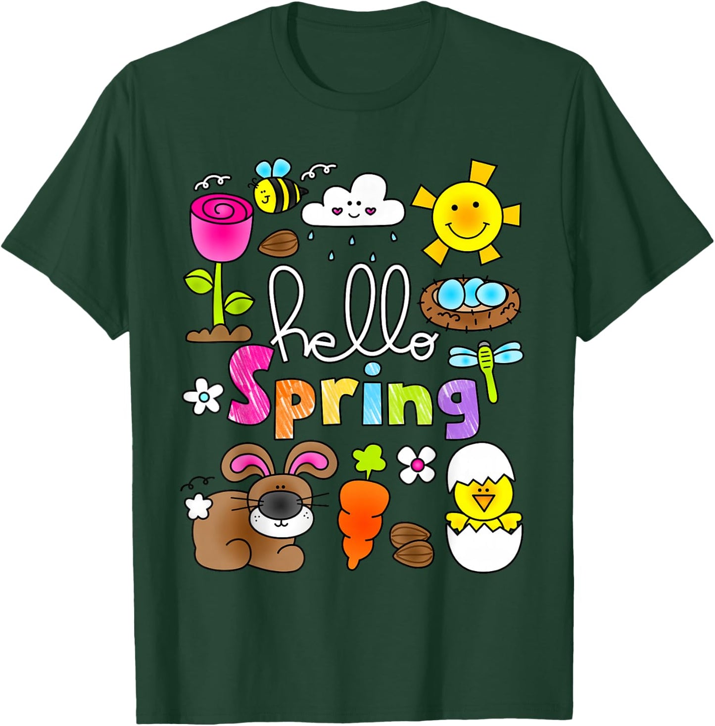 Hello Spring and Easter Day 2026 Bunny Hello Spring Toddler T-Shirt - T-Shirt | Forest
