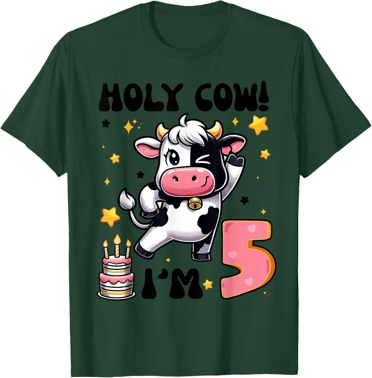 Holy Cow I'm 5 Years Old Boys Girls Kids 5th Birthday Cow T-Shirt - T-Shirt | Forest
