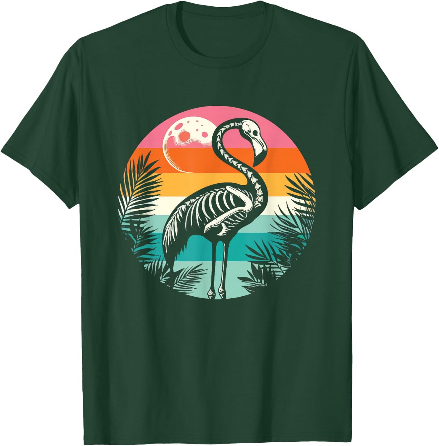 Flamingo Skeleton Summer Vibes Retro Graphic T-Shirt - T-Shirt | Forest