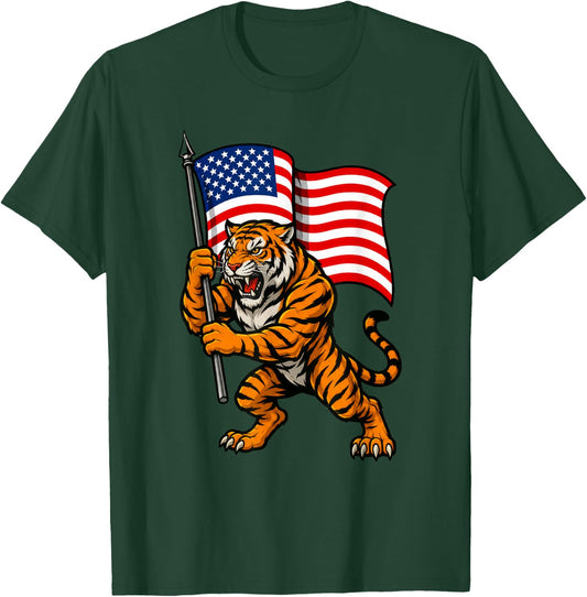 American Flag Tiger 4th of July T-Shirt - T-Shirt | Forest