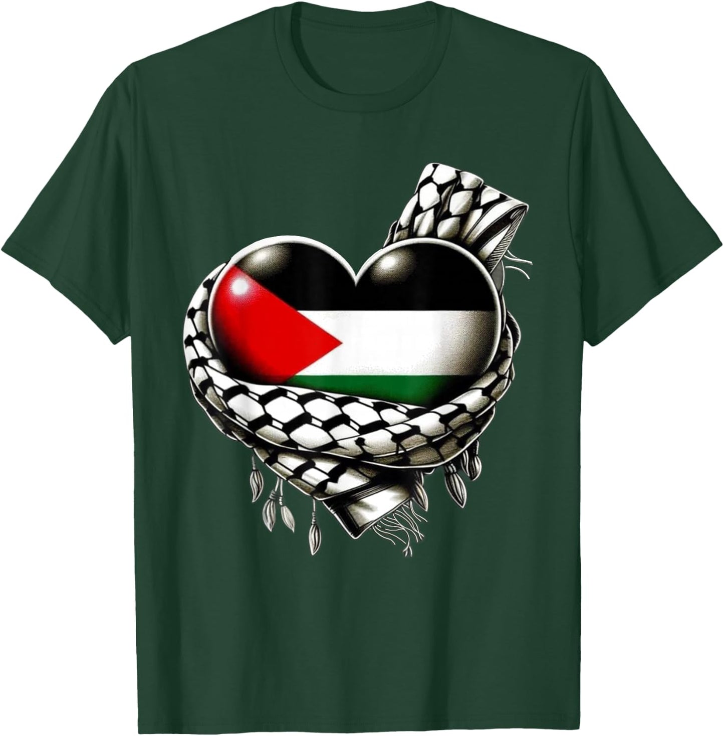 Palestinian Flag Heart Shaped Keffiyeh Palestine T-Shirt - T-Shirt | Forest