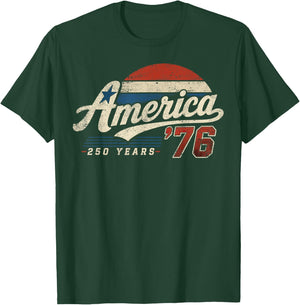 America Retro 250 Years USA 1776 2026 4th of July Men Women T-Shirt - T-Shirt | Forest