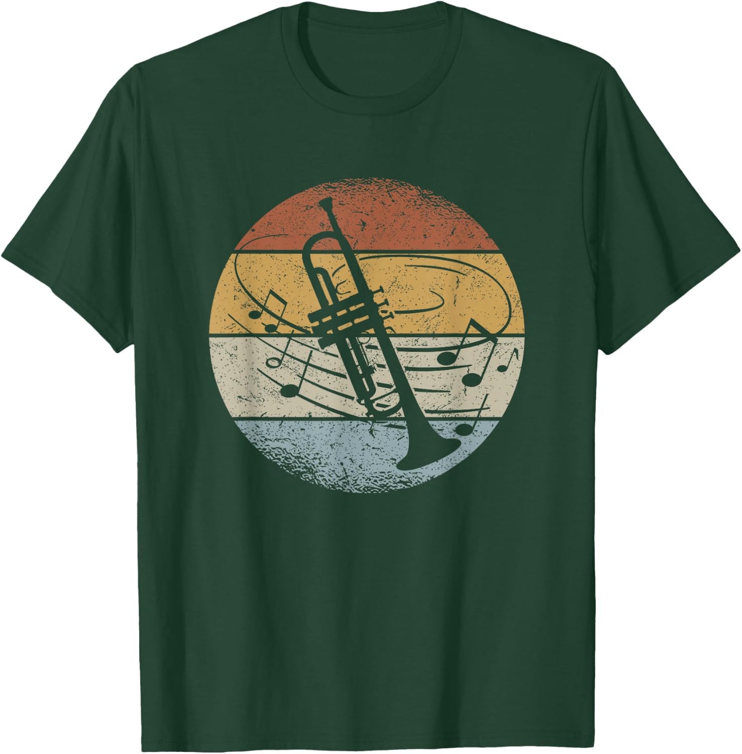 Trumpet Player Orchestra Musician Notes Retro Trumpet , black T-Shirt - T-Shirt | Forest