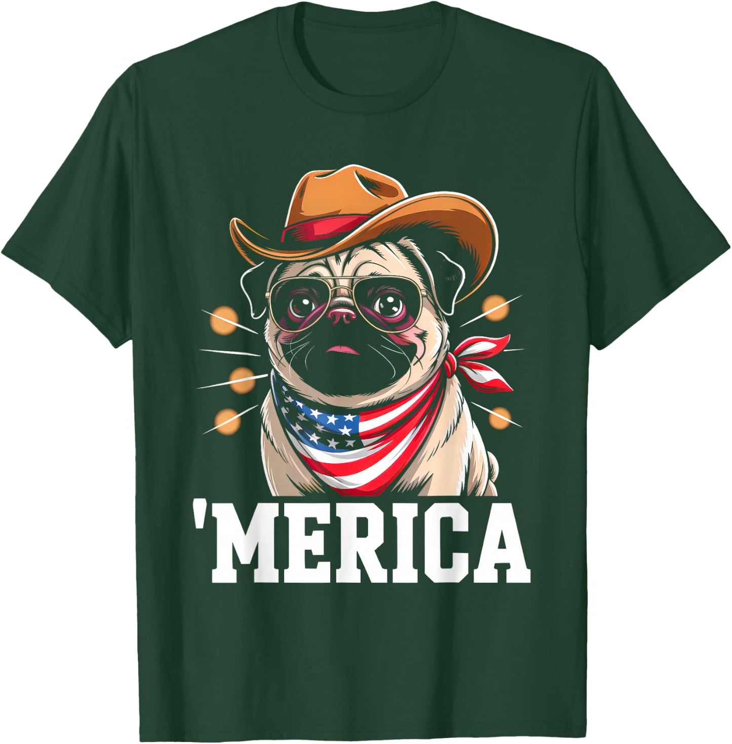 USA 'Merica Pug 4th of July Men Women Kids Funny Patriotic T-Shirt - T-Shirt | Forest