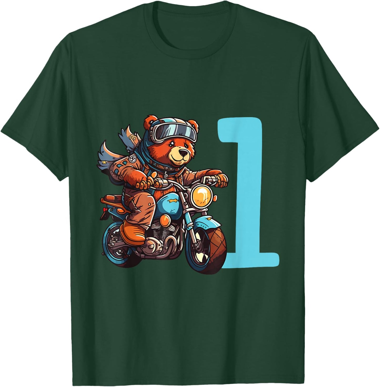Kinder Geburtstag Bär auf Motorrad 1 Jahr Junge Zahl Alter T-Shirt - T-Shirt | Forest
