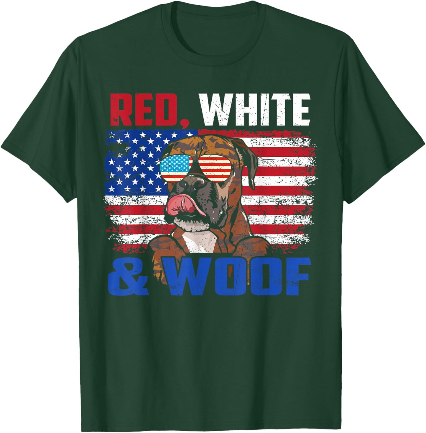 Red White And Woof Brindle Boxer Dog Lover Flag 4th Of July T-Shirt - T-Shirt | Forest