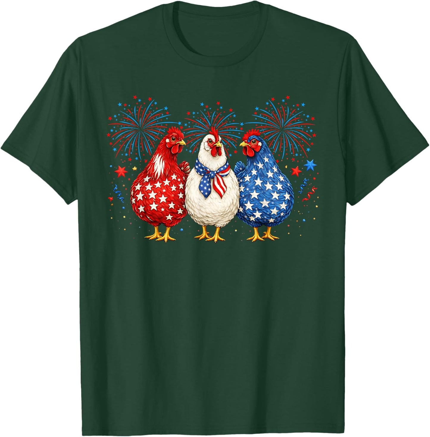 4th of July Patriotic Chicken Farmer Fireworks USA Women Men T-Shirt - T-Shirt | Forest