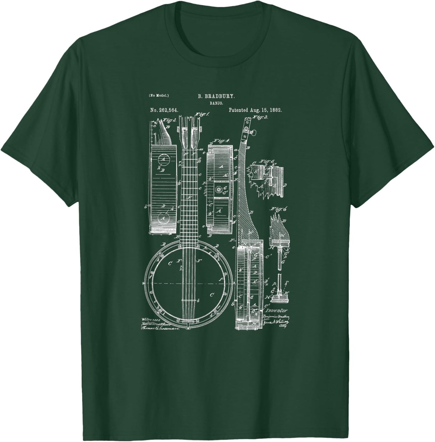 Classic Vintage Patent Print 1882 Banjo Gift T-Shirt - T-Shirt | Forest