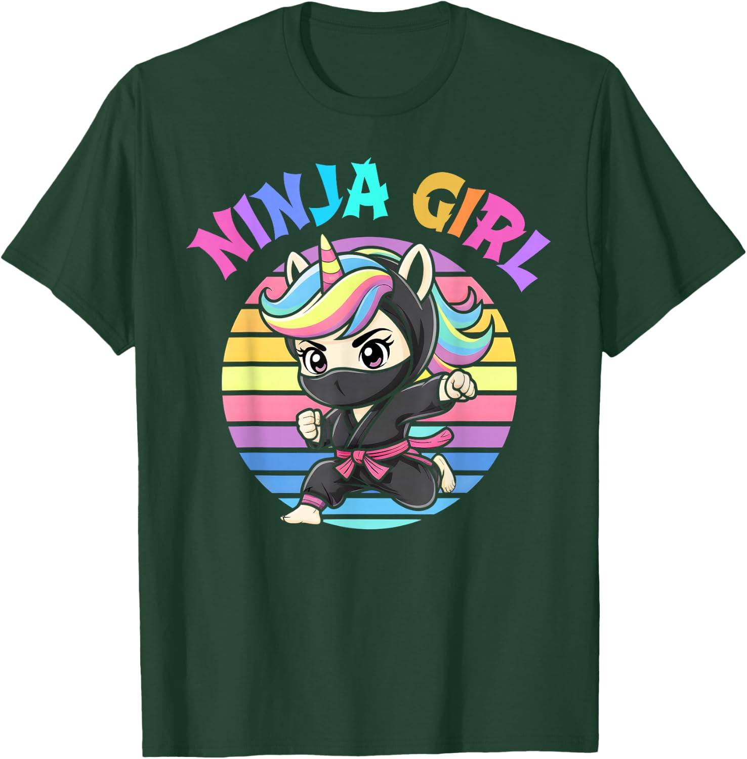 Kawaii NINJA GIRL Spy Unicorn Rainbow Kindergarten Vibes T-Shirt - T-Shirt | Forest