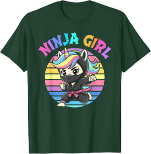 Kawaii NINJA GIRL Spy Unicorn Rainbow Kindergarten Vibes T-Shirt - T-Shirt | Forest