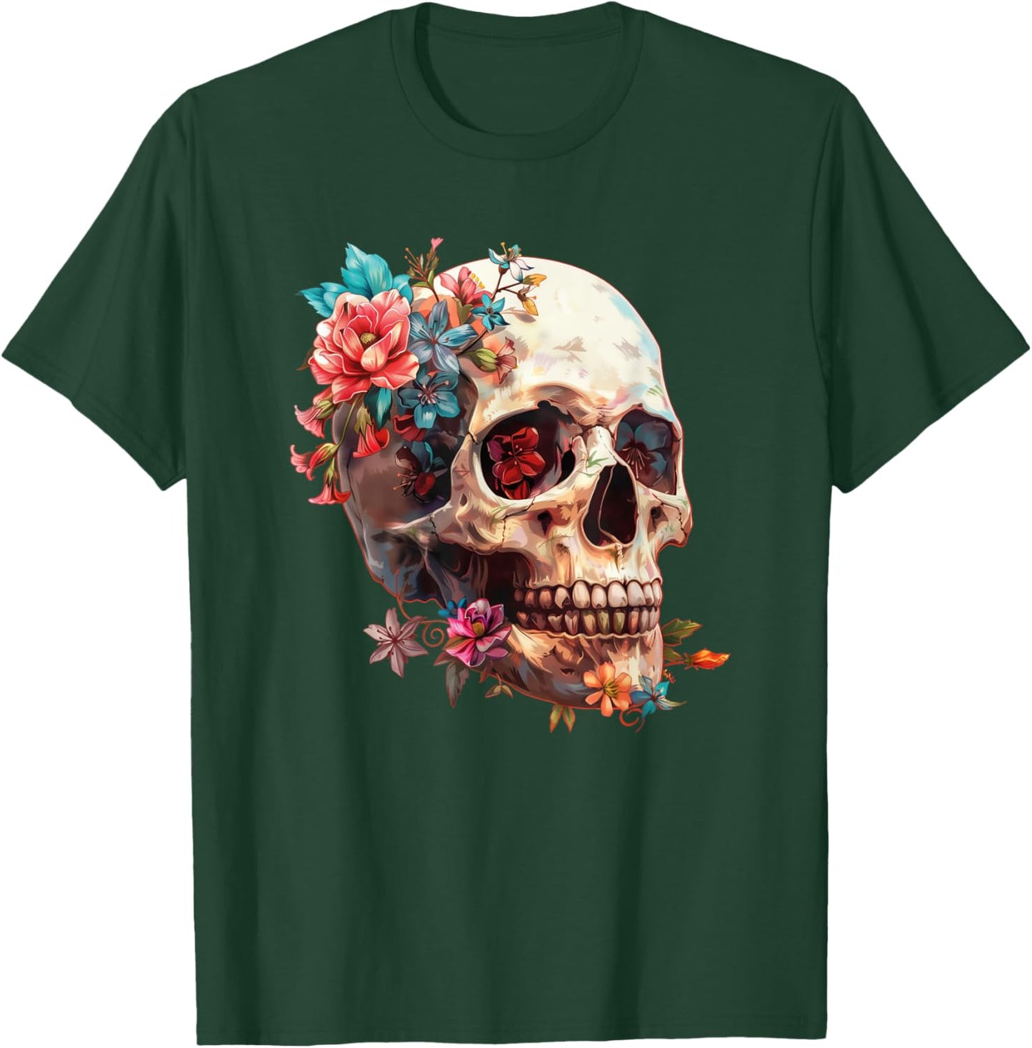 Floral Sugar Skull Rose Flowers Mycologist Gothic Goth T-Shirt - T-Shirt | Forest