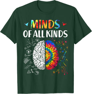 Minds of all kinds Neurodiversity Autism Awareness ADHD ASD T-Shirt - T-Shirt | Forest