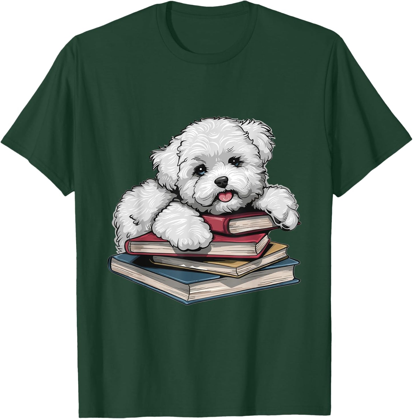Bichon Frise Books Reading Dog Breed Graphic Women Kids T-Shirt - T-Shirt | Forest