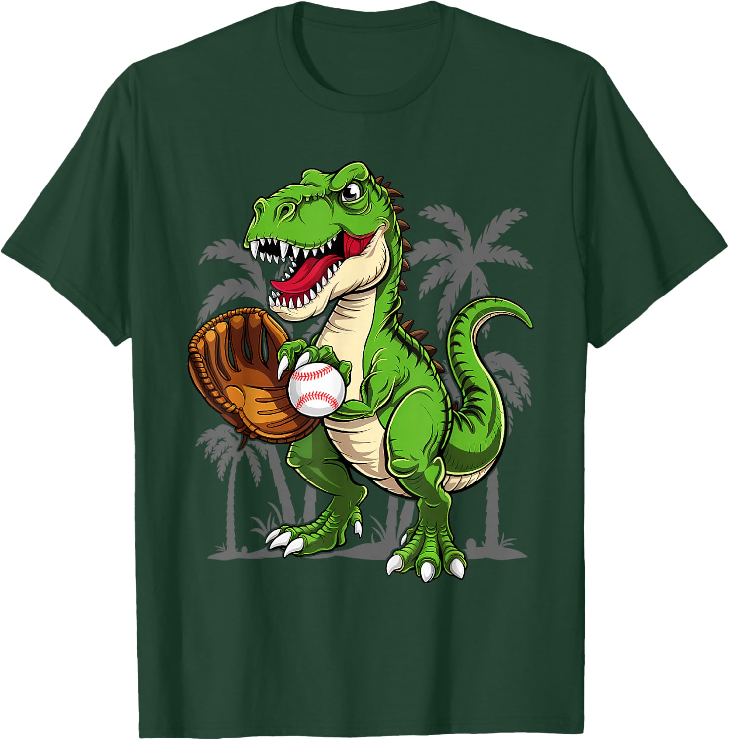 Kids Dinosaur Baseball Cute T-Rex Sports Player Fan Boys Kid T-Shirt - T-Shirt | Forest