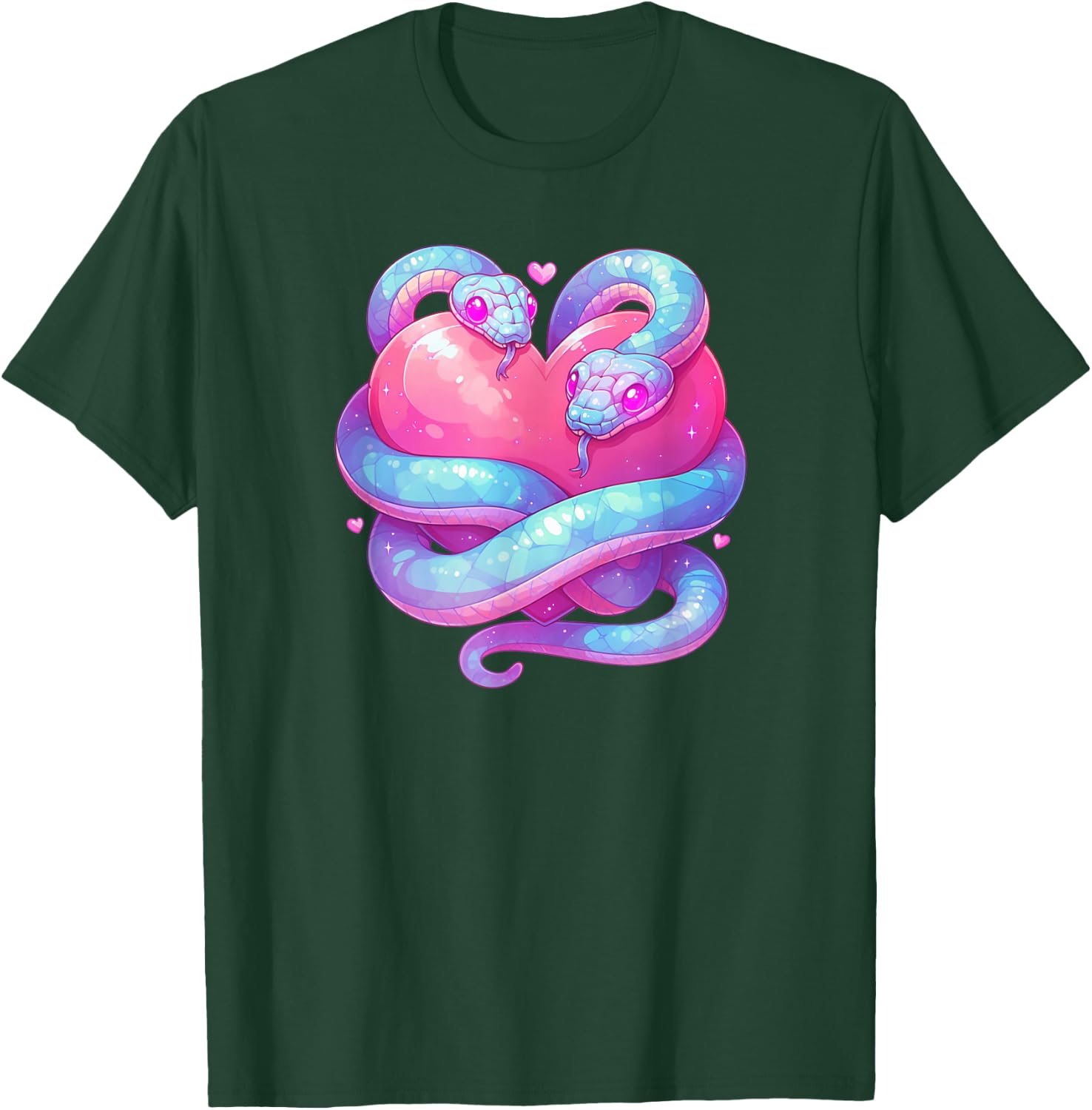 Kawaii Pastel Goth Creepy Cute Witchy Snakes & Pink Heart T-Shirt - T-Shirt | Forest