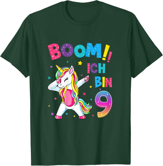 9 Birthday Girl 9 Years Dancing Funny Unicorn , black T-Shirt - T-Shirt | Forest