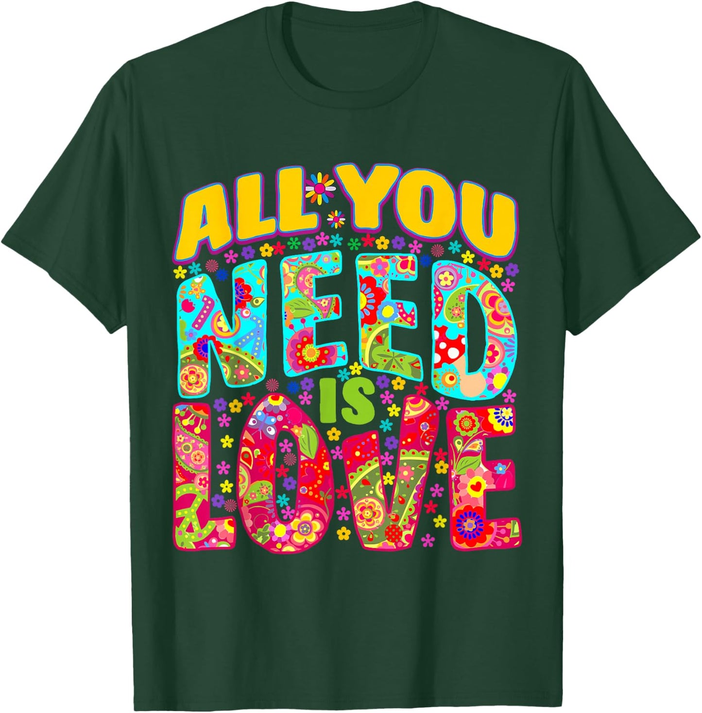 Hippie Flower Power Bohemian Peace Love Retro 60s 70s Groovy , Black, S T-Shirt - T-Shirt | Forest