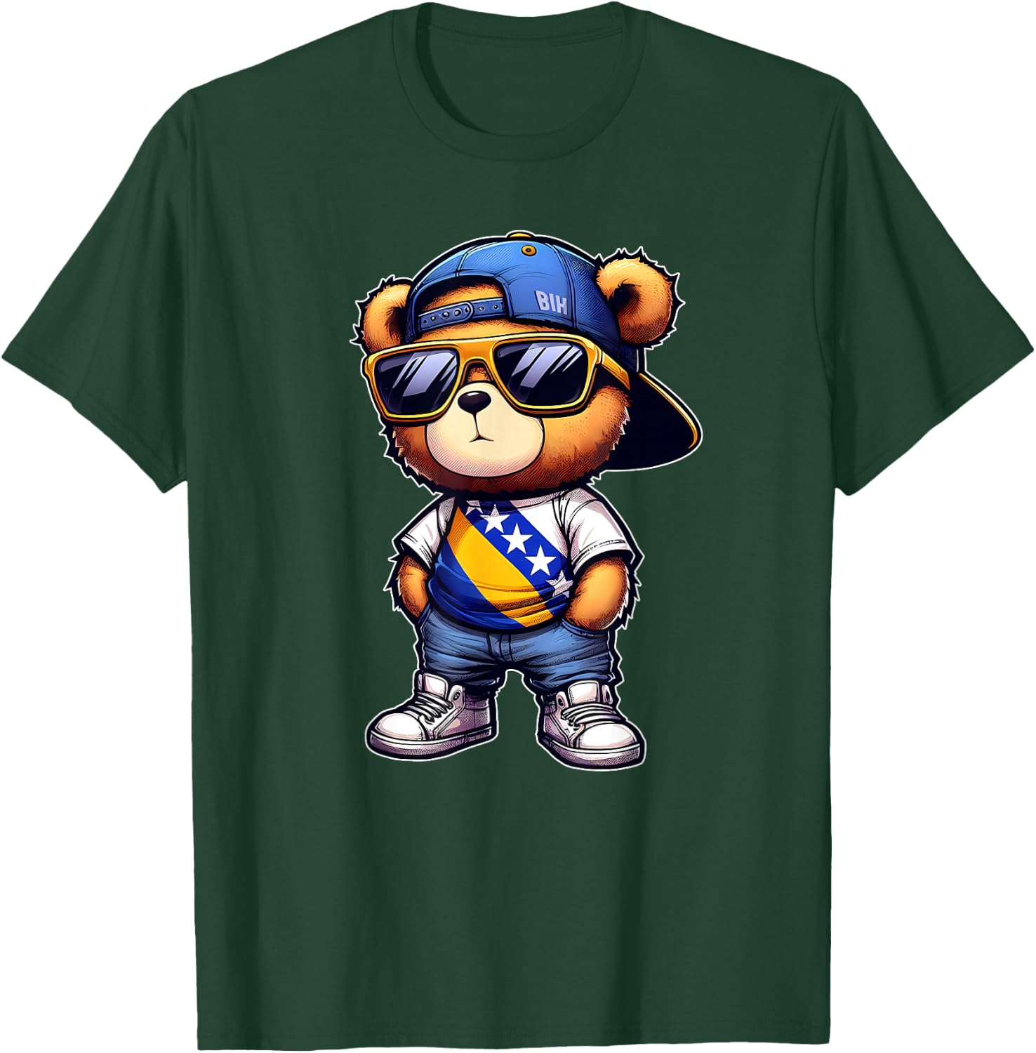 Balkan- und bosnische Geschenke Niedlicher Teddybär mit bosnischer Flagge Bosniens T-Shirt - T-Shirt | Forest