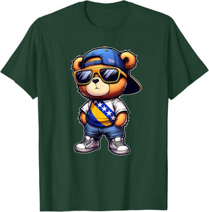 Balkan- und bosnische Geschenke Niedlicher Teddybär mit bosnischer Flagge Bosniens T-Shirt - T-Shirt | Forest