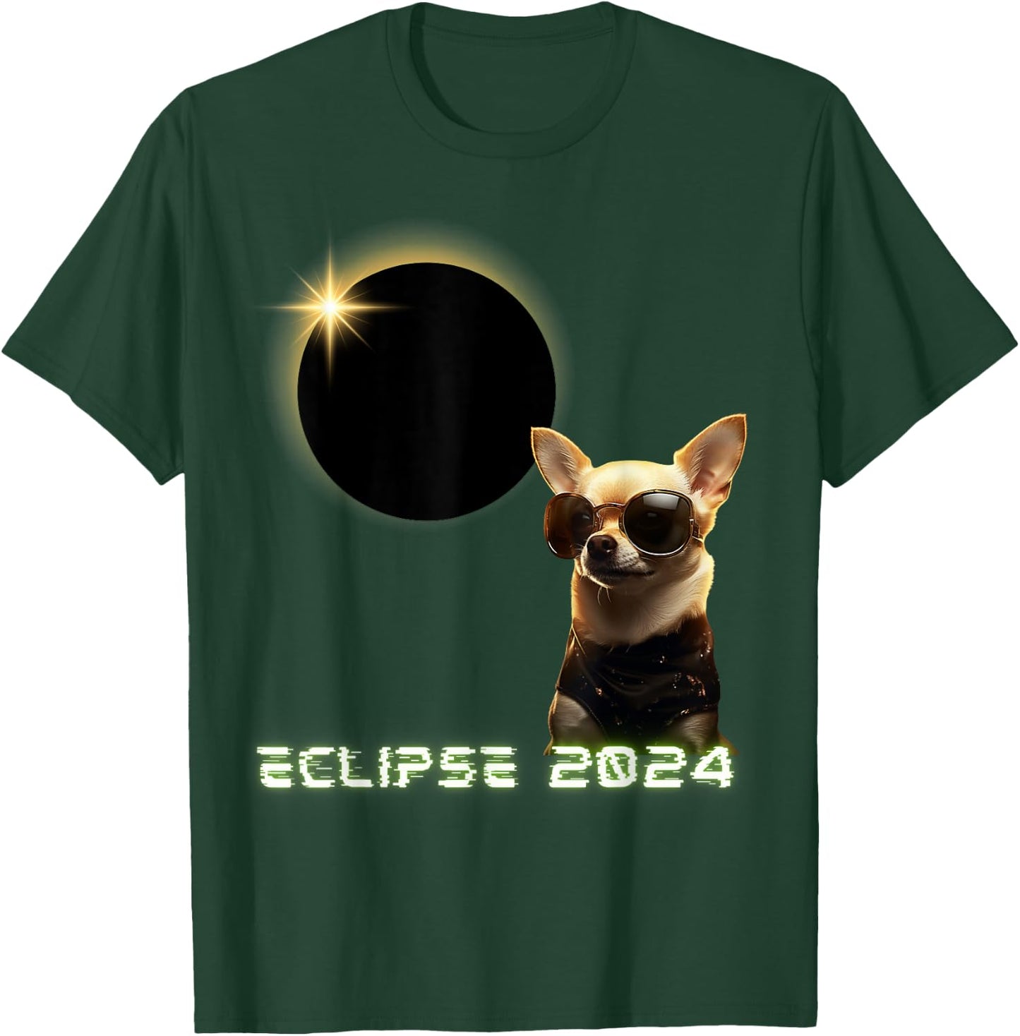 Solar Eclipse 2024 Chihuahua Wearing Glasses T-Shirt - T-Shirt | Forest