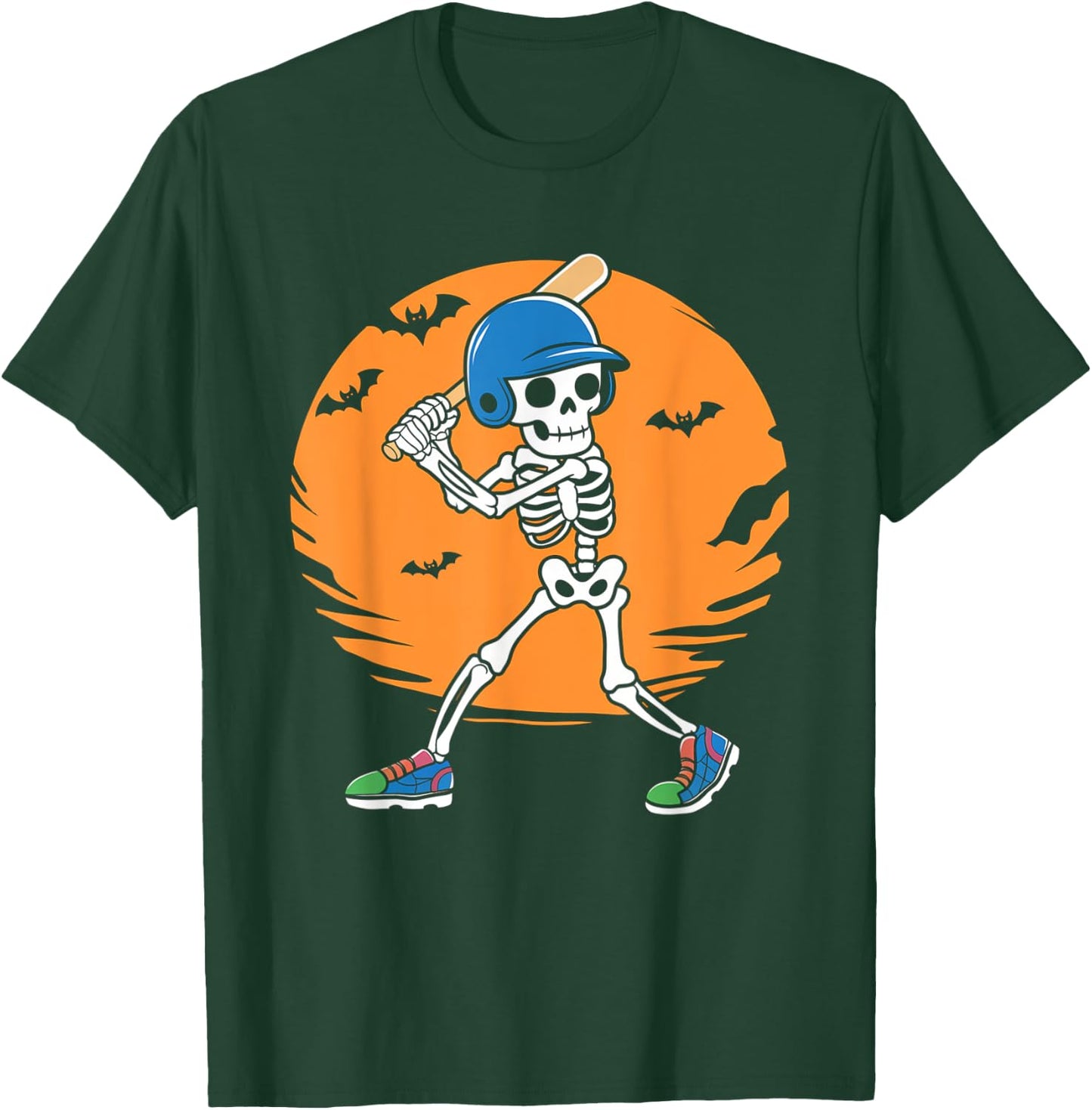 Baseball Skeleton Player Halloween Men Boys Baseball T-Shirt - T-Shirt | Forest