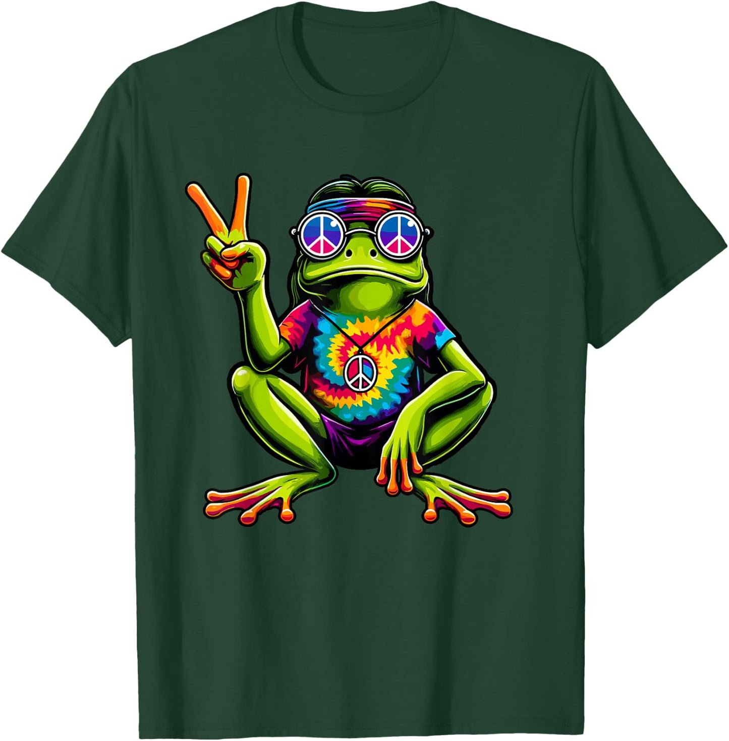 Tie-Dye Hippie Frog, Peace Sign, 60s Party & 70s Costume T-Shirt - T-Shirt | Forest