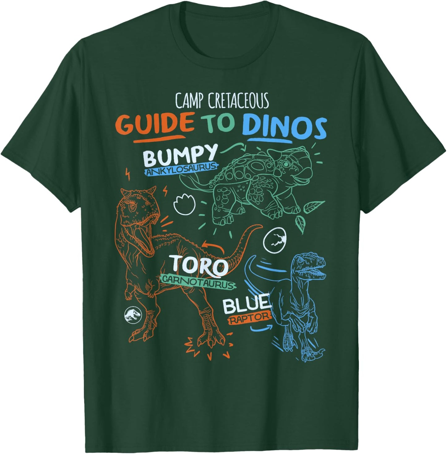 Jurassic World: Camp Cretaceous Guide to Dinos Line Art T-Shirt - T-Shirt | Forest