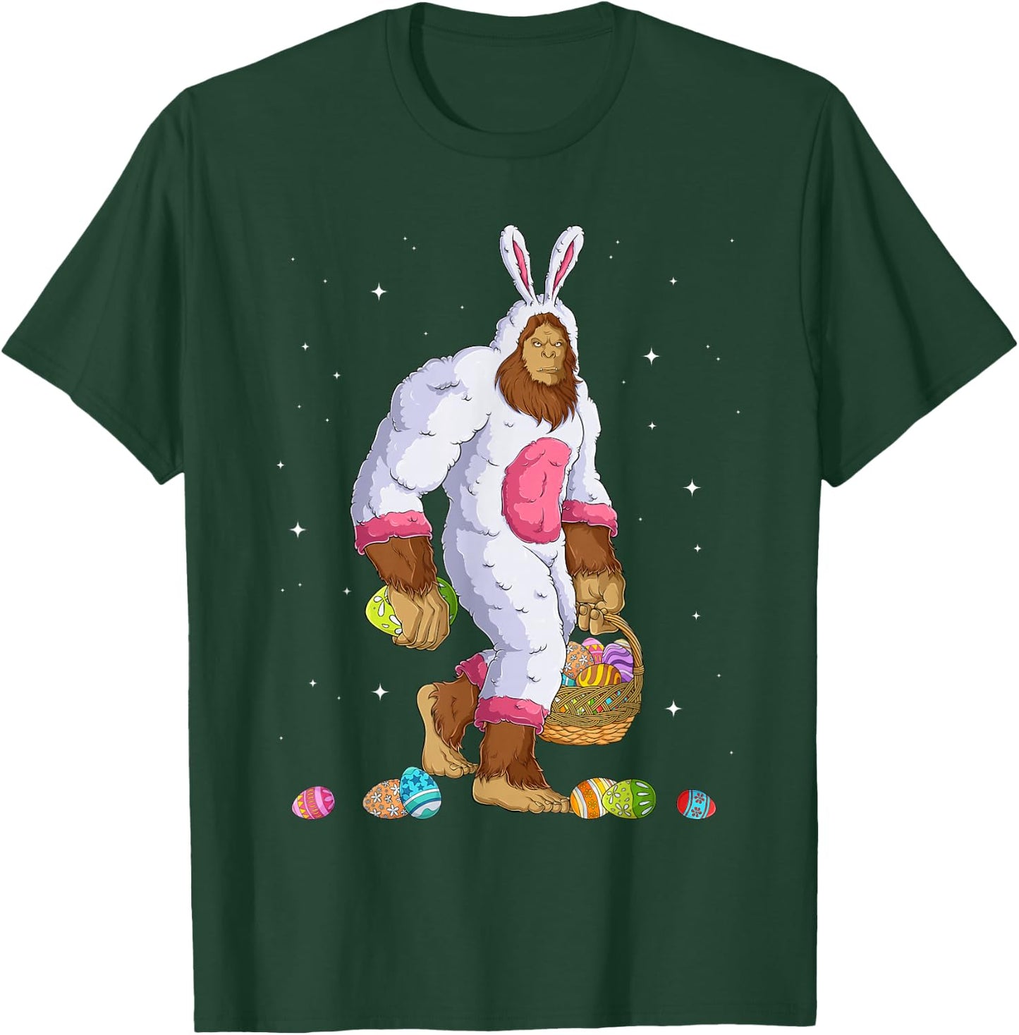 Funny Bigfoot Sasquatch Happy Easter Bunny Eggs T-Shirt - T-Shirt | Forest