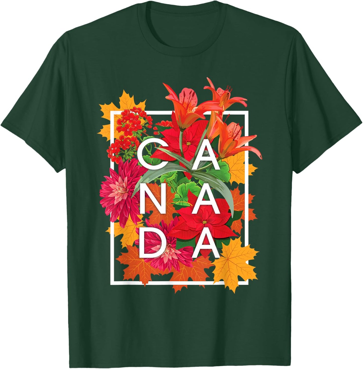Flowers of Canada Word Art - Canadian Pride T-Shirt - T-Shirt | Forest