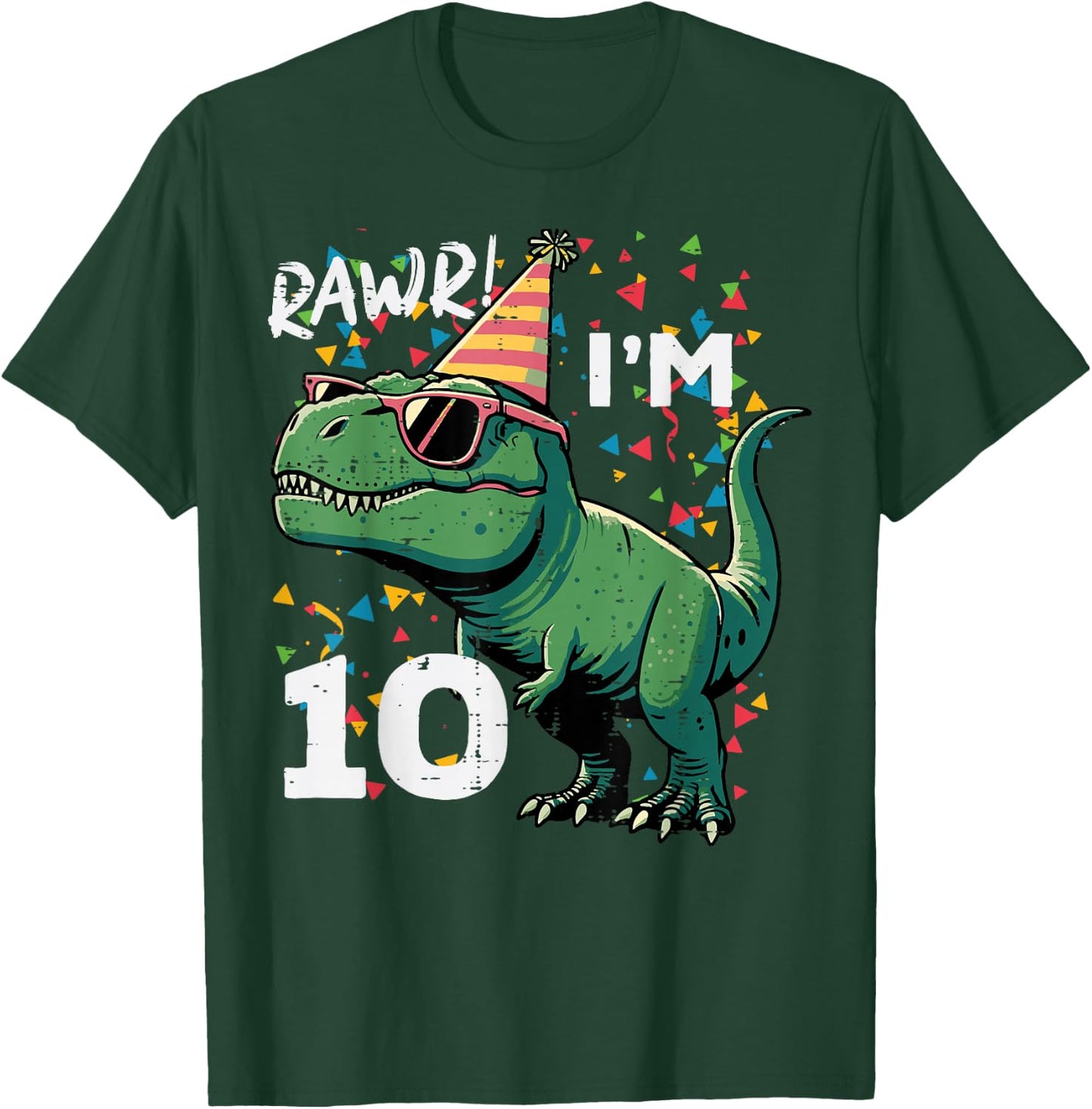 10th Birthday Trex Rawr Im 10 Years Old Bday Dino Boys Kids T-Shirt - T-Shirt | Forest