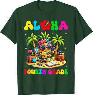 Aloha Fourth Grade Pineapple Hawaii Back to School Kids Girl T-Shirt - T-Shirt | Forest