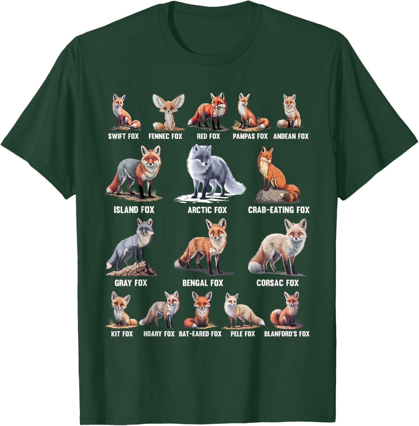 Foxes Of The World Funny Fox Animals Educational T-Shirt - T-Shirt | Forest