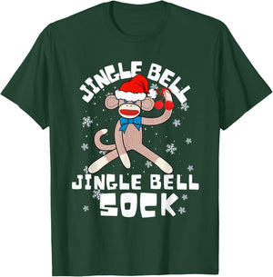 Jingle Bell Jingle Bell Sock Funny Sock Monkey Christmas T-Shirt - T-Shirt | Forest