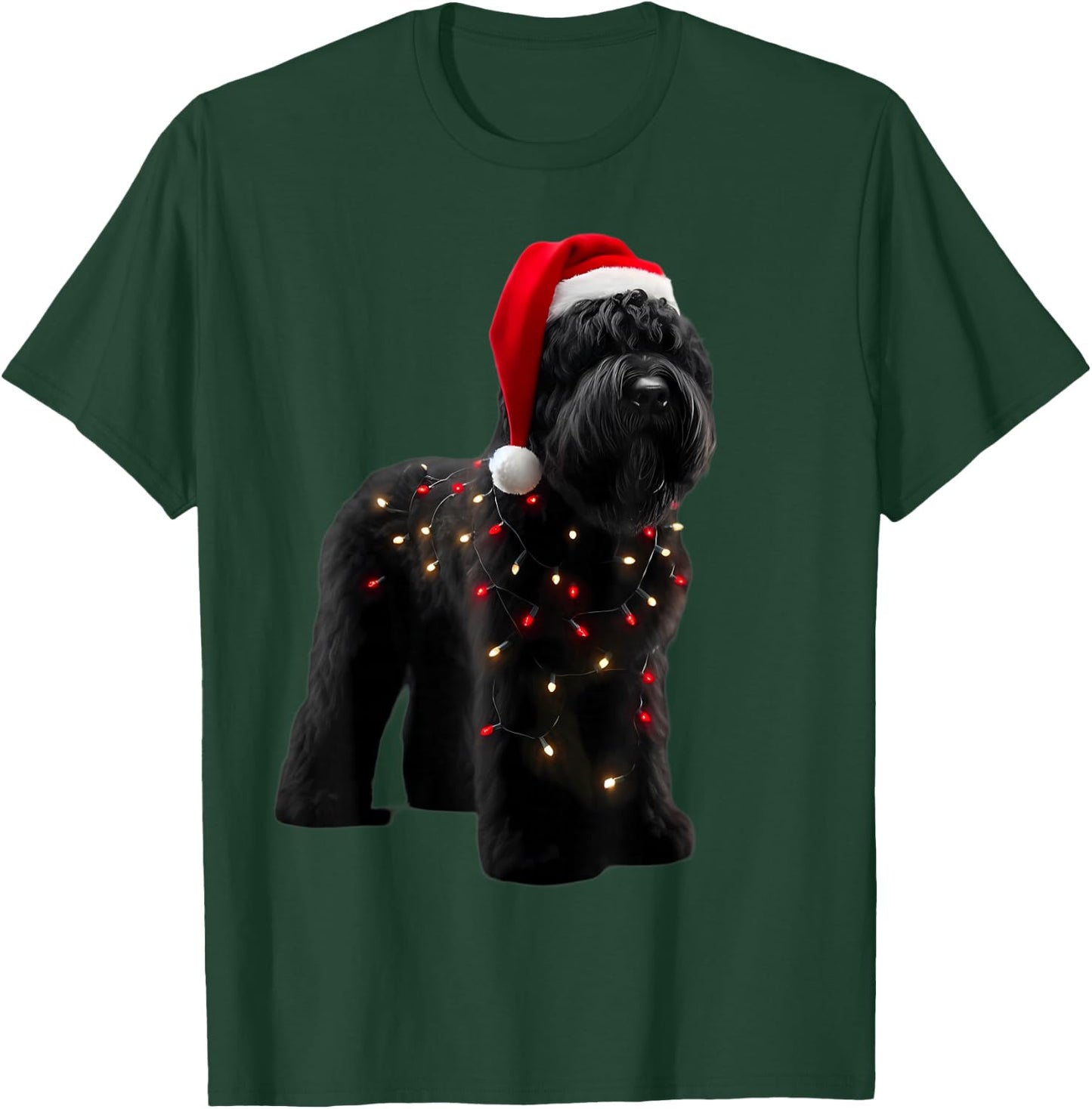 Black Russian Terrier Santa Hat Christmas Lights Dog Owner T-Shirt - T-Shirt | Forest