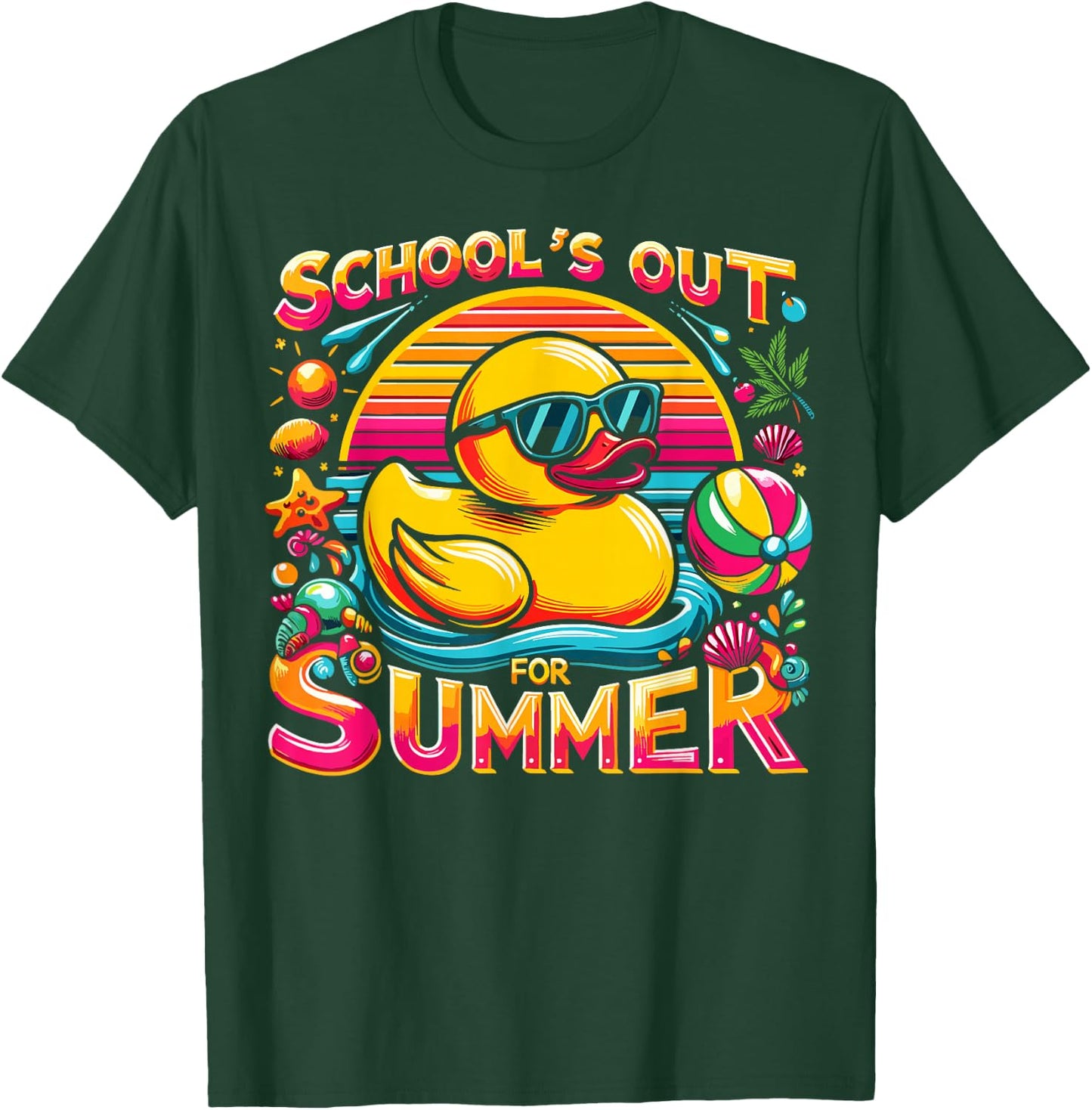 Schools Out For Summer Teacher Girls Boys Kids Yellow Duck T-Shirt - T-Shirt | Forest