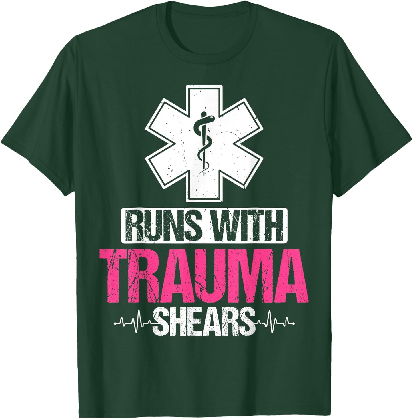Funny Trauma Nurse Nursing Gifts - Runs with Trauma Shears T-Shirt - T-Shirt | Forest