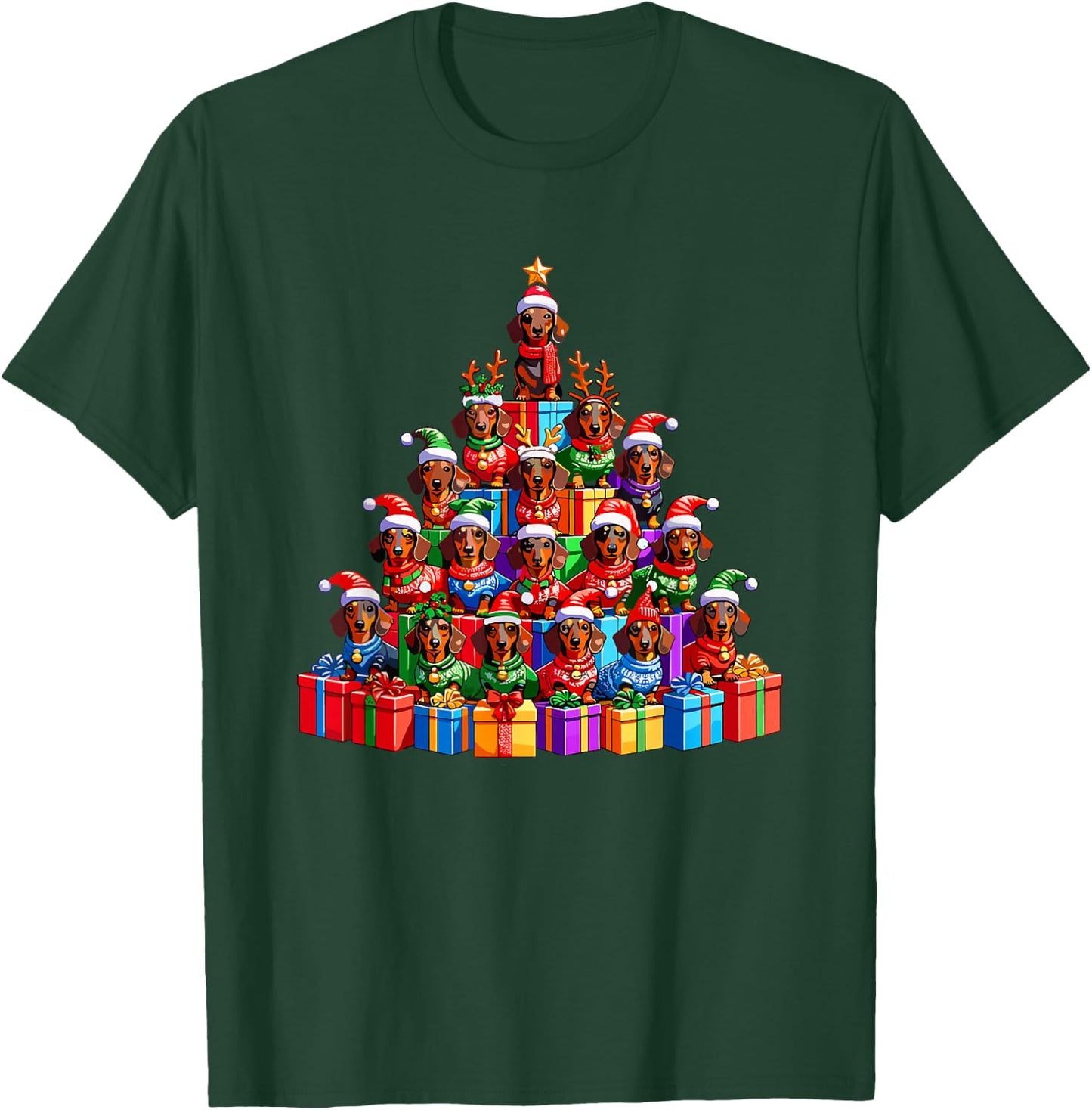 Christmas Tree Dachshund Dog Dachshunds Doxie T-Shirt - T-Shirt | Forest