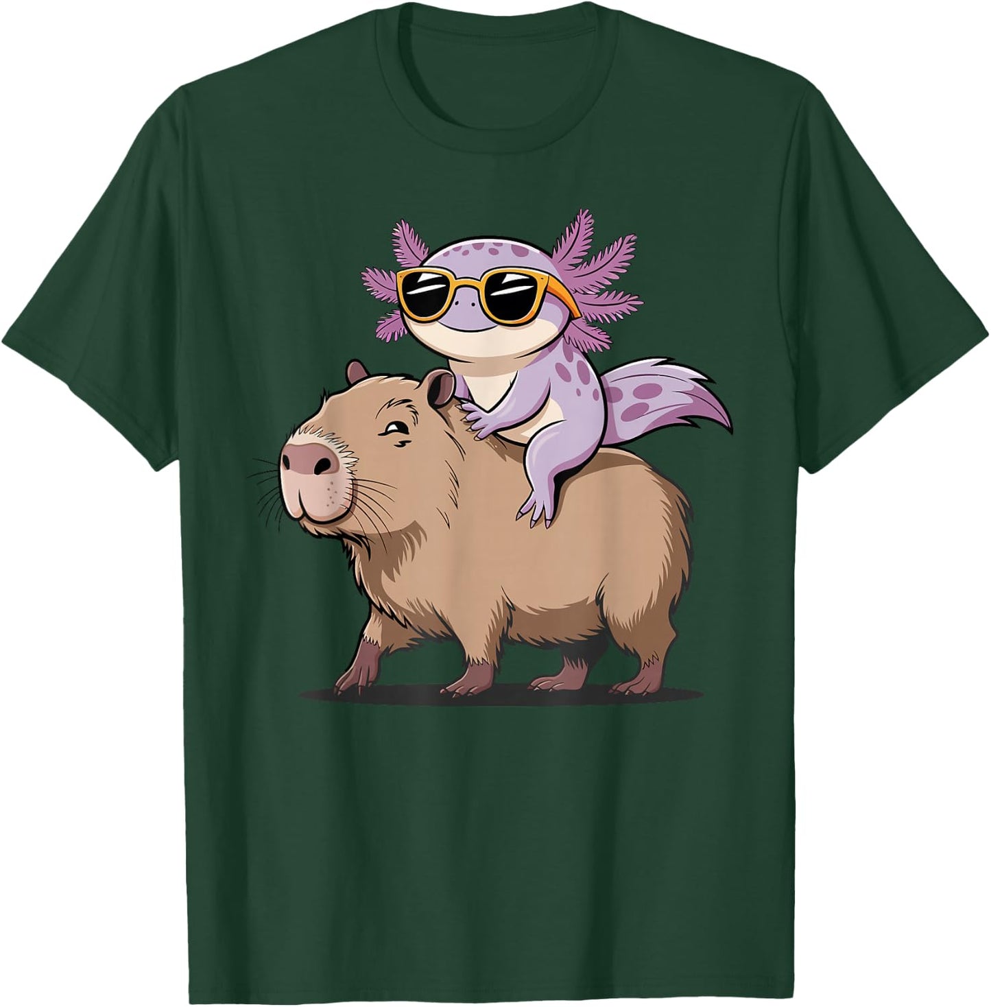 Funny Axolotl Graphic Cute Axolotl Riding A Capybara T-Shirt - T-Shirt | Forest