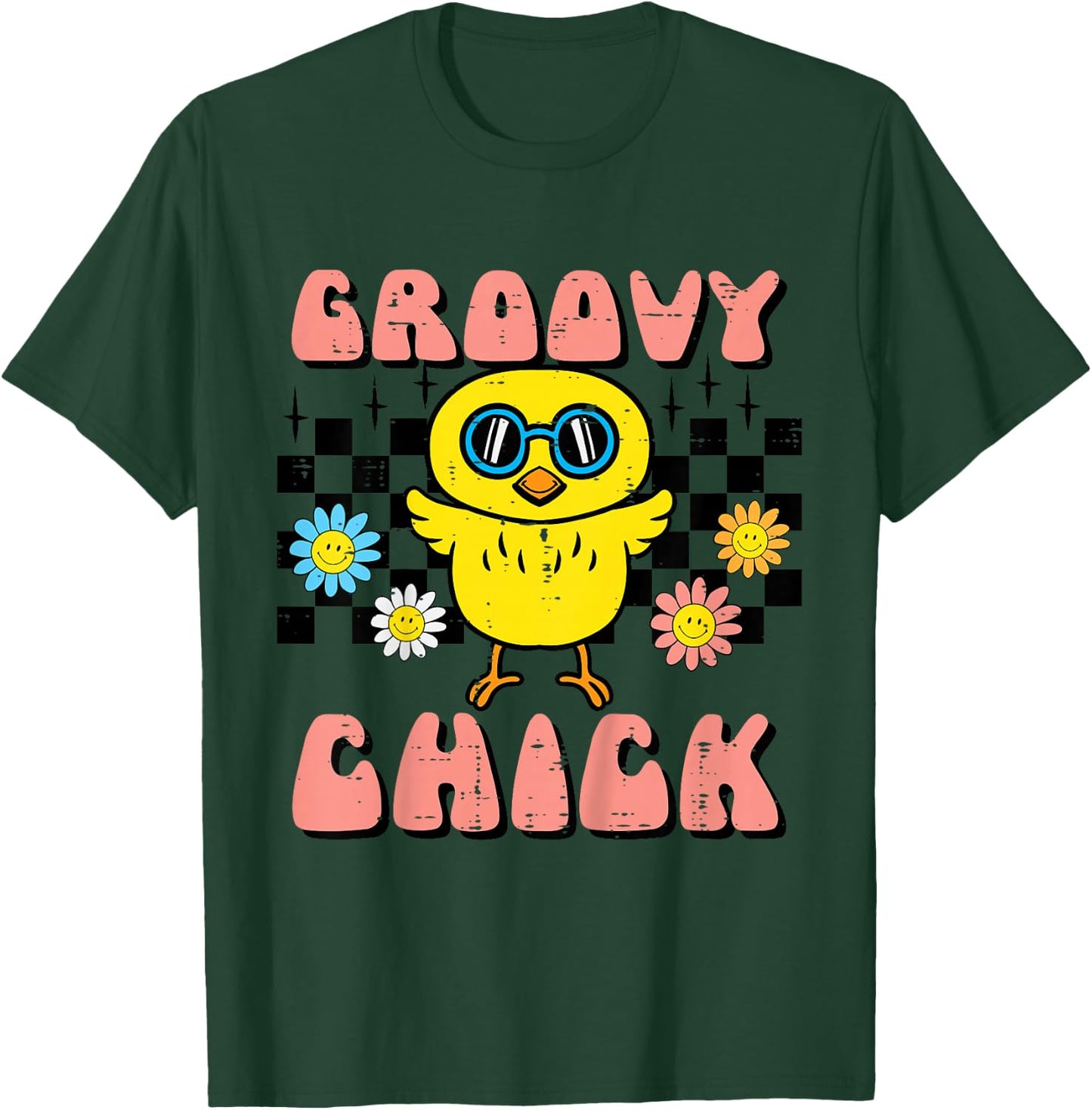 Kids Easter Groovy Chick Retro Girls Kids Toddler Youth Women T-Shirt - T-Shirt | Forest