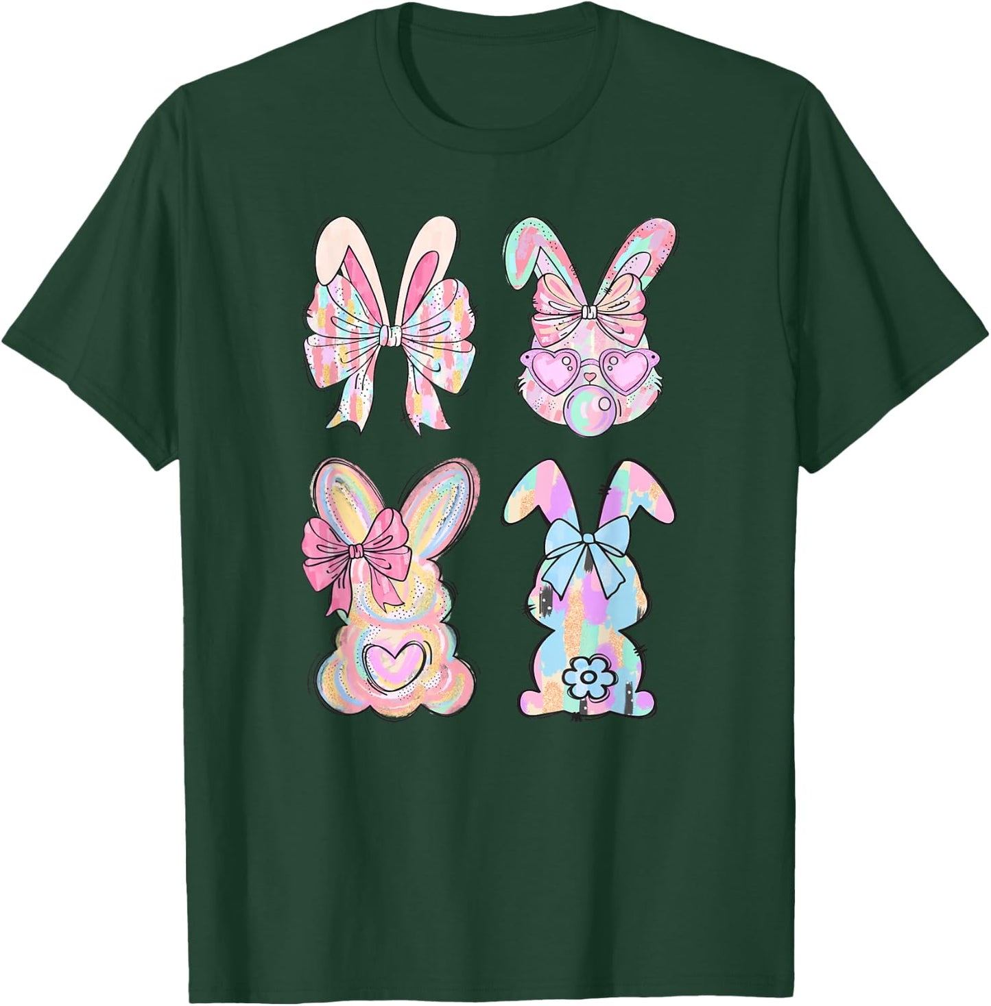 Ombré Easter Day Cute Bunny Rabbit Face Tie Dye Glasses Girl T-Shirt - T-Shirt | Forest