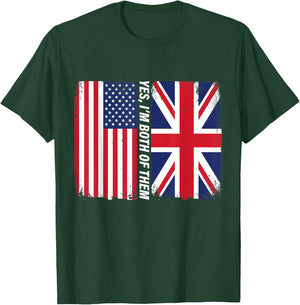 Half American Half British USA UK Flag Heritage Design T-Shirt - T-Shirt | Forest
