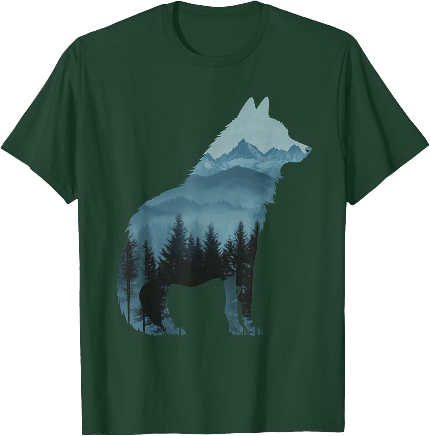 Wolf and Forest Silhouette double exposure Art T-Shirt - T-Shirt | Forest