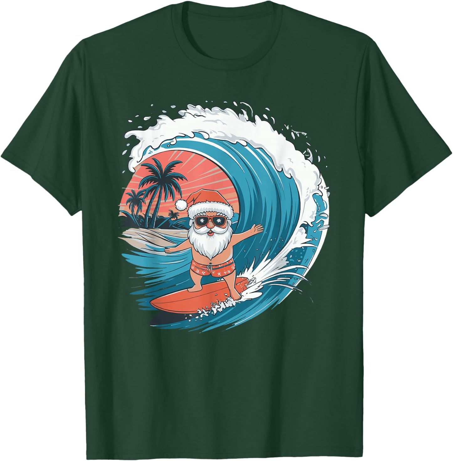 Santa Surfing Surfboard T-Shirt - T-Shirt | Forest