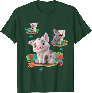 Disney Moana 2 Pua the Pig Cute Character Poses , Black, S T-Shirt - T-Shirt | Forest