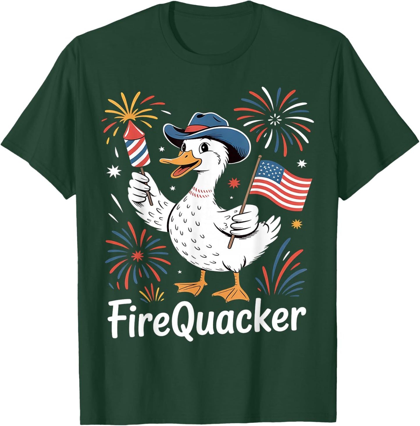 Firequacker 4th of July Rubber Duck USA Flag T-Shirt - T-Shirt | Forest