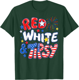 Red White and Tipsy Funny 4th of July Patriotic Couple T-Shirt - T-Shirt | Forest
