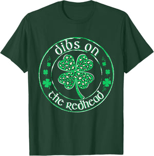 Dibs On The Redhead St Patrick's Day Leopard Shamrock Women T-Shirt - T-Shirt | Forest