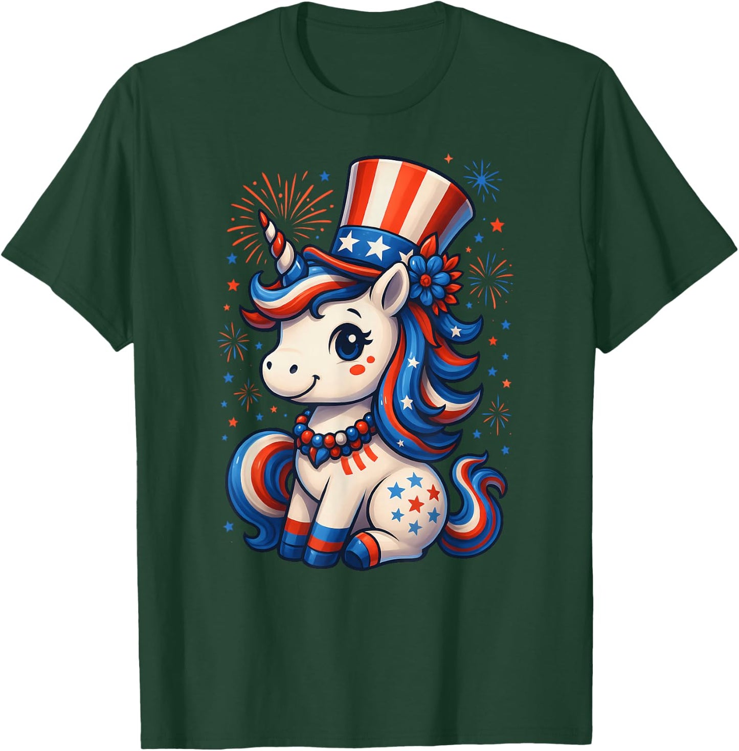 4th Of July Unicorn Patriotic Americorn Girls Toddler Kids T-Shirt - T-Shirt | Forest